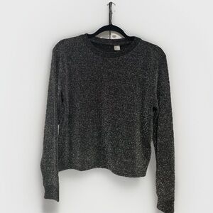 Women’s HM Sparkly Shimmer Black Silver Glitter Long Sleeve Top T Shirt Size S